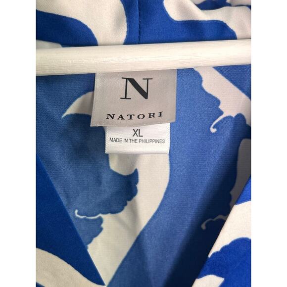 Natori Floral Bishop Sleeve V-Neck Robe Maxi Dress Blue/White Women's Size XL - Picture 5 of 11